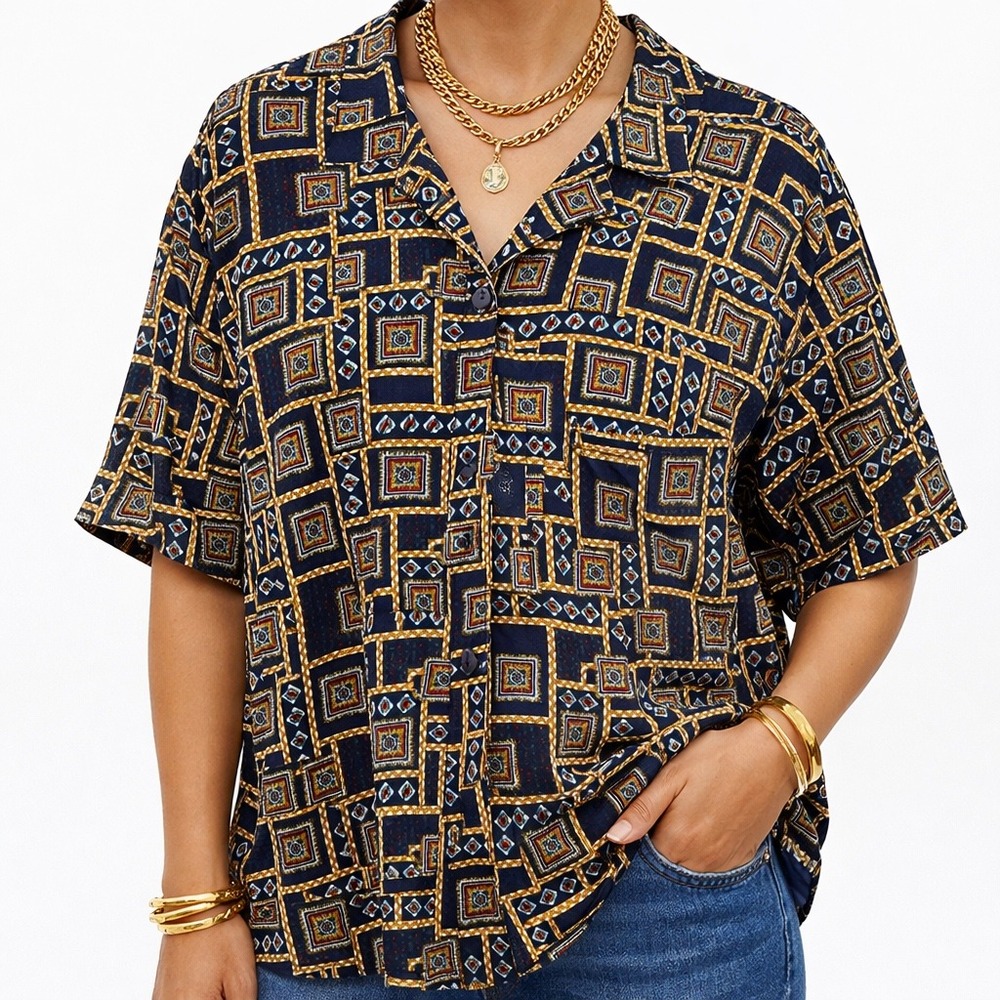 Ship n Shore Vintage 90s‎ Women's Button Up Short Sleeve Blouse Shirt Size 20
